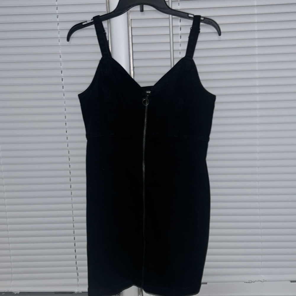 black zipper denim mini dress